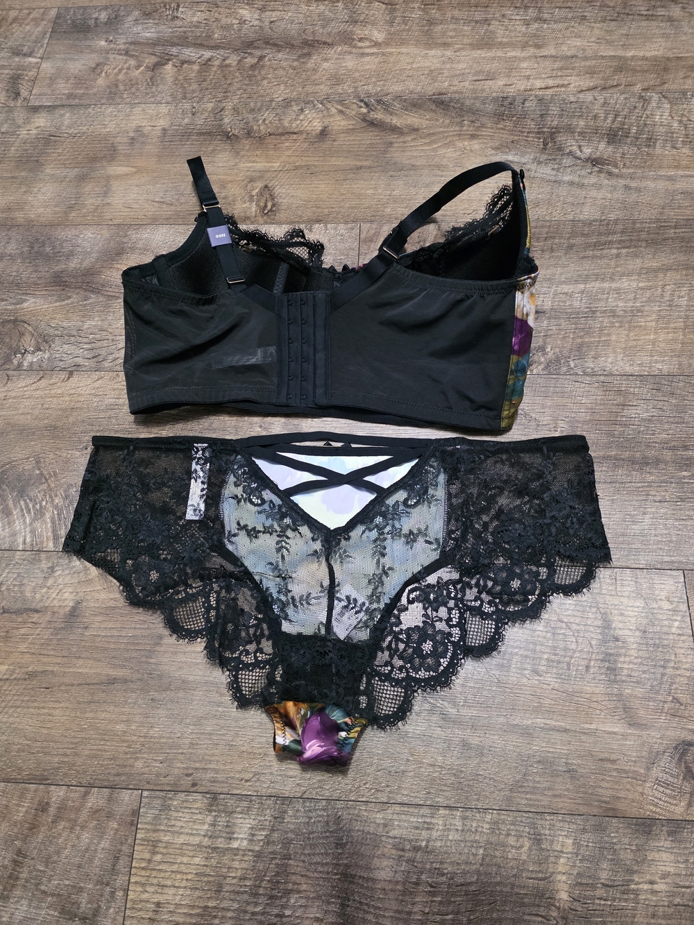 New CACIQUE Floral Lace Underwire Bra & Bikini Set Green BRA 38DD Panty 14/16 - Picture 10 of 13